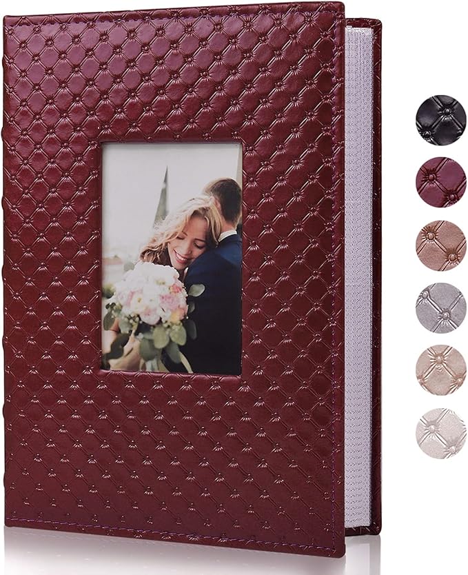 RECUTMS Photo Album 4x6 300 Photos 3 Per Pages Horizontal Photos Leather 300 Capacity Pockets Pictures Album Birthday Christmas Photo Albums Wedding Anniversary (Wine Red)