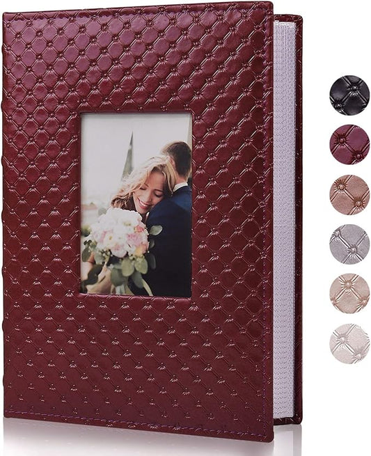RECUTMS Photo Album 4x6 300 Photos 3 Per Pages Horizontal Photos Leather 300 Capacity Pockets Pictures Album Birthday Christmas Photo Albums Wedding Anniversary (Wine Red)
