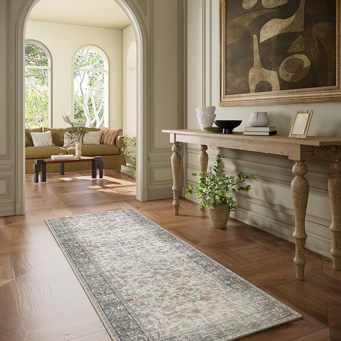 Washable Kitchen Rug Runners for Hallways: 2'6"x8' Bedroom Rug Non Slip Low-Pile Stain Resistant Soft Indoor Floor Carpet Runner for Indoor Entryway Hallways Kitchen Laundry Room Beside Farmhouse