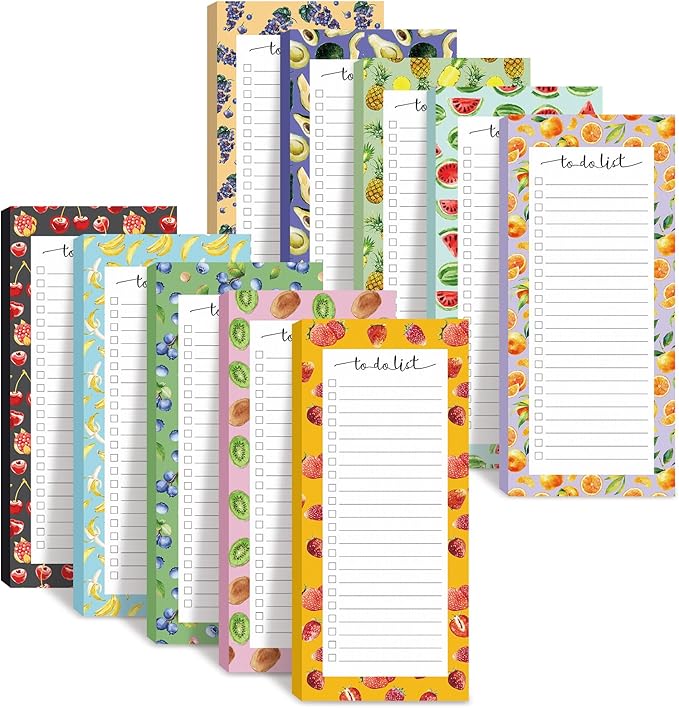 Censen 10 Pack 500 Sheets To Do List Notes Daily Checklist Notepads with 50 Sheets Each Undated Color Memo Pad Block Shopping List Pad Weekly Plan Notepad Organizer Planners(Fruit Color,Lined)