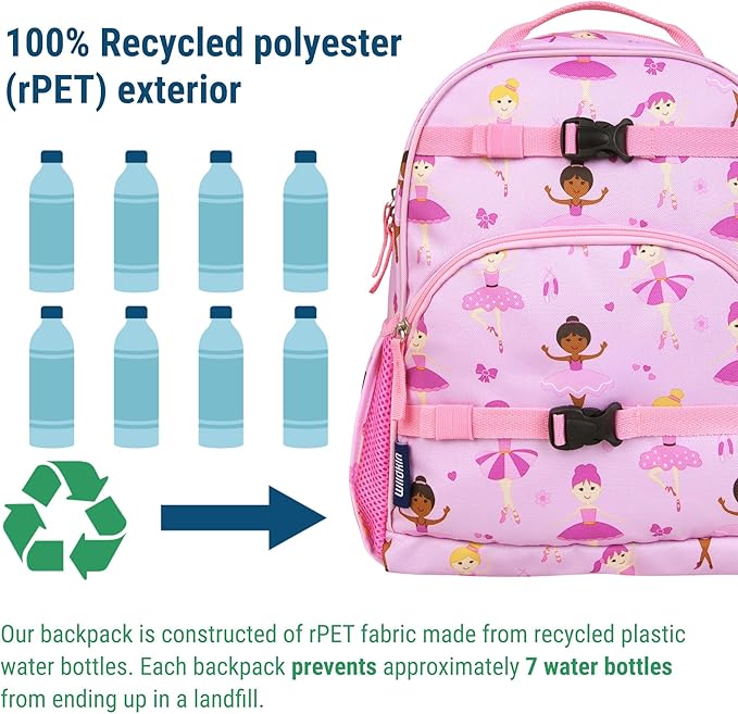 Wildkin ECO rPET 15-inch Kids Backpack – Sustainable, Padded, Adjustable – Ballerina