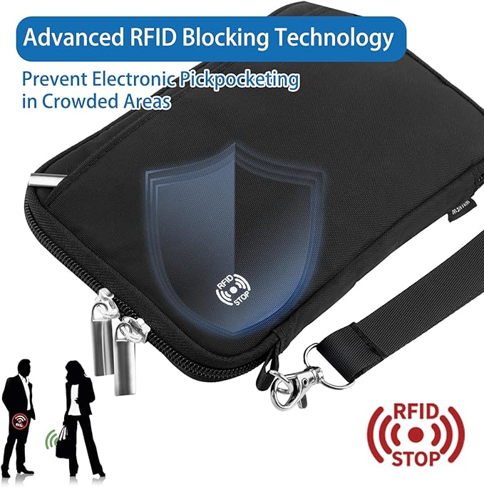 WALNEW Passport Holder for Travel Family, RFID-Blocking Travel Wallet Holder for 6 Passports, Water Resistant Bag Document Organizer for Cards, Cash, Boarding Passes, Tickets (Black)