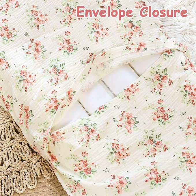 Hooyax Baby Lounger Cover 2 Pack - 100% Muslin Cotton Newborn Lounger Pillow Covers Only, Soft Breathable Infant Lounger Cover with Reinforced Stitching, Fits Most Standard Baby Loungers (Floral)