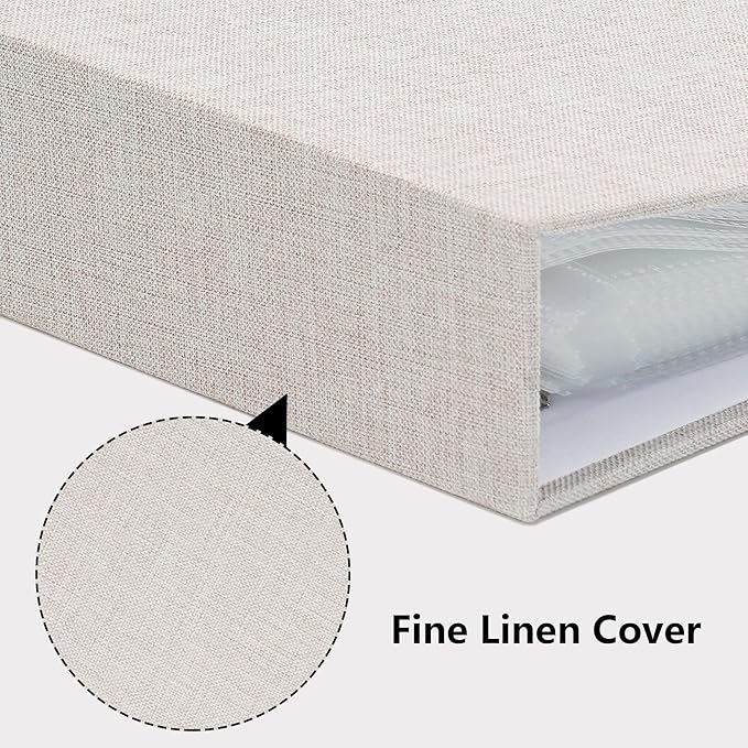 Vienrose Linen 3-Ring Photo Album Holds 190 Photos, 160 4x6 Photos and 30 6x8 Pictures, Picture Album with Multiple Size Pockets, Memory Book for Family Wedding Anniversary Baby, Beige