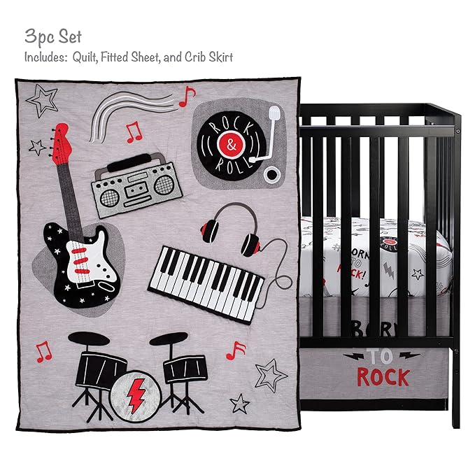Lambs & Ivy Rock Star Musical Instruments 3-Piece Baby Crib Bedding Set - Gray