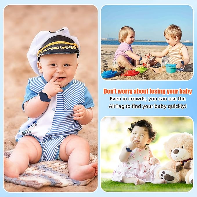 Kids Waterproof Airtag Bracelet Compatible with Apple AirTag, Hidden Silicon Protective Case for Air Tag GPS Tracker Holder, Adjustable Anti-Lost Watch Band for Toddler Child (Navy)