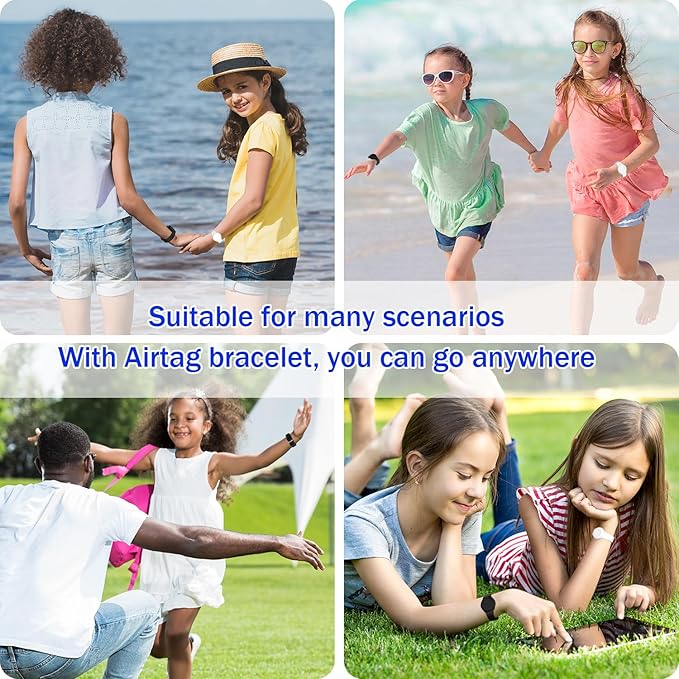 R-fun Waterproof for Air Tag Bracelets [2 Pack] Compatible with Apple Air Tag Finders with Soft Silicone,Anti Lost GPS Item Finders Case Cover,Black/White