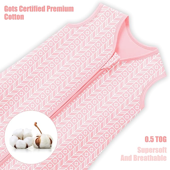 SWEET DOLPHIN Baby Sleep Sack 0-6 Months - 100% Cotton 2-Way Zipper TOG 0.5 Infant Wearable Blanket, Newborn Essentials Toddler 3 Pack Sleeping Sacks - Pink