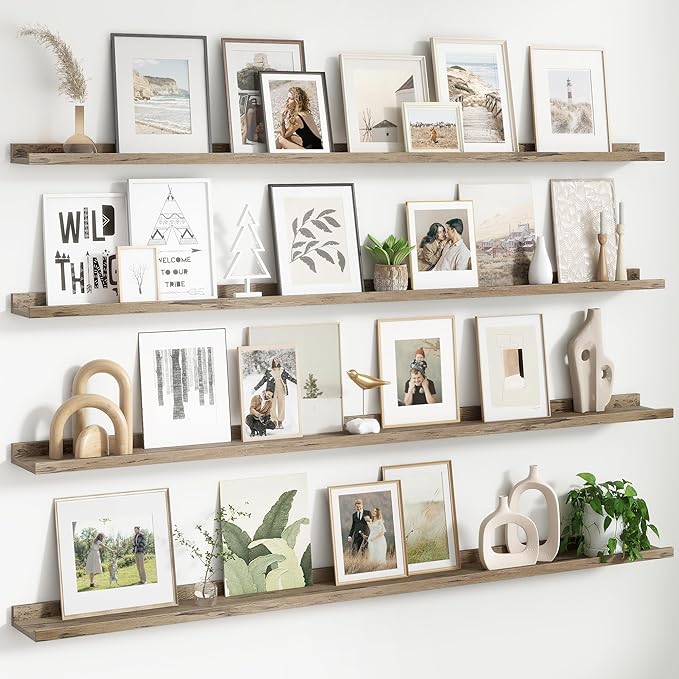 Floating Picture Ledge Shelves for Wall Set of 4, 72 Inch Wall Shelves with Lip Long Large Nursery Book Shelf for Toys Storage Kids Bookshelf Wall Mounted Living Room Bedroom Decor Frames