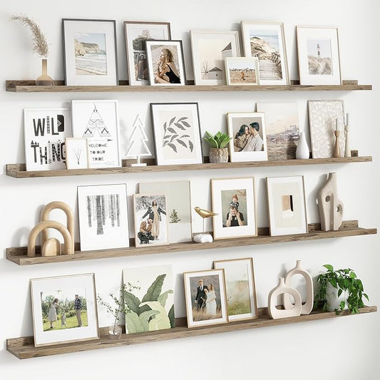 Floating Picture Ledge Shelves for Wall Set of 4, 72 Inch Wall Shelves with Lip Long Large Nursery Book Shelf for Toys Storage Kids Bookshelf Wall Mounted Living Room Bedroom Decor Frames