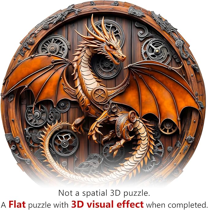 Wooden Puzzles for Adults, Mechanical Dragon Wooden Jigsaw Puzzle for Adults, Wood Puzzles Adult, Unique Animal Shape, Gifts for Friends and Family, Wall Art Canvas Puzzle (XL -17.3*17.2in -550 pcs)