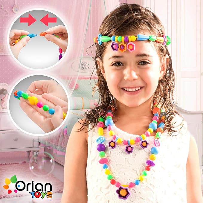 Orian Pop Beads Jewelry Making Kit for Girls, 550+ Piece Set for Girls Ages 3 and Up,Colorful Snap Beads,Bracelet,Necklaces and Rings Unicorn Gift Bag