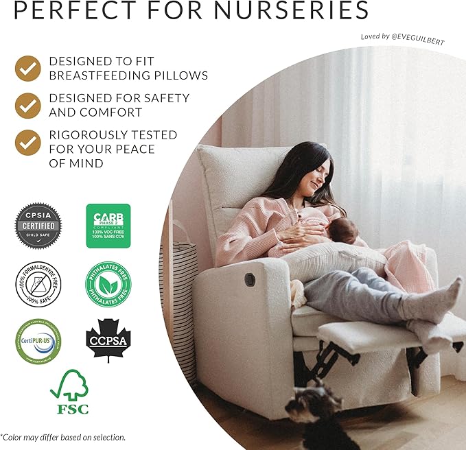 Arya Modern Nursery Glider Recliner Chair – Cozy Nursing Chair with 360° Swivel for New Parents, Gentle Motion, Compact Design, High Back & Low Armrests, Canadian Made (Cream/Beyond Sheep Fabric)