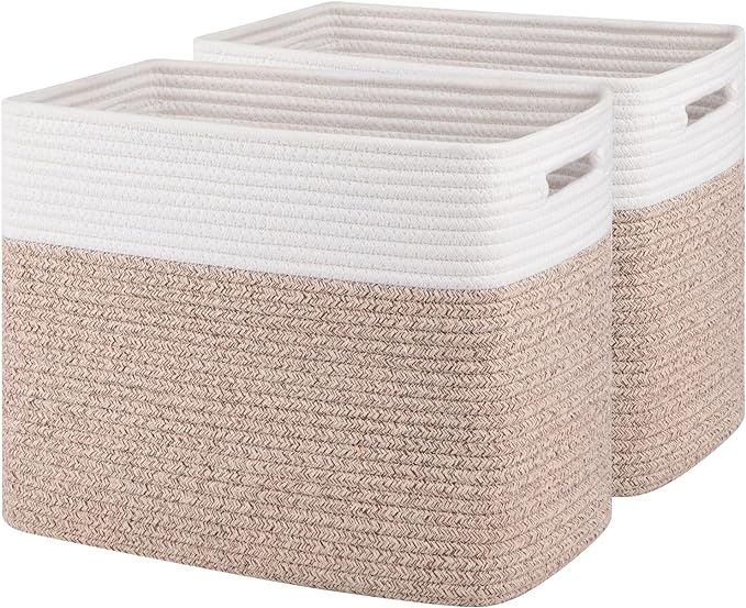 OIAHOMY Storage baskets for Shelf, Toy Storage Basket, Collapsible Storage Bins, Blanket Basket Living Room, Closet Storage for Bedroom, 15 x 9.8 x 11.8 Inches-Pack of 2-Brown, FSB-H-P-02