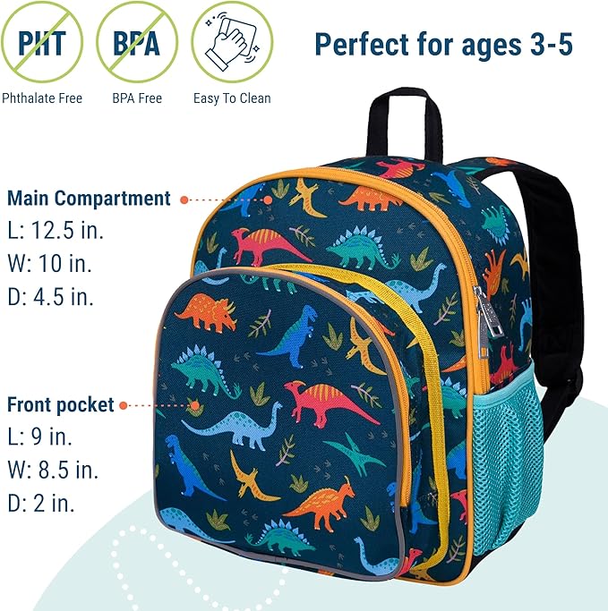 Wildkin 12-inch Kids Backpack – Padded, Adjustable, Ideal for Daycare & Travel - Jurassic Dinosaurs