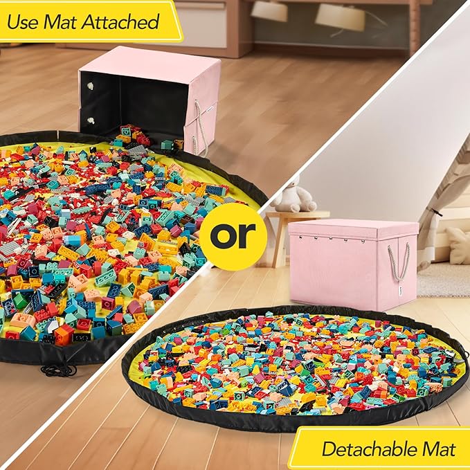 Kids Toy Box Chest Storage with Lid and Big Play Mat for Boys and Girls,Collapsible Fabric Toy Building Bricks Storage Container Organizer Bin with Rug for Playroom and Nursery Organization