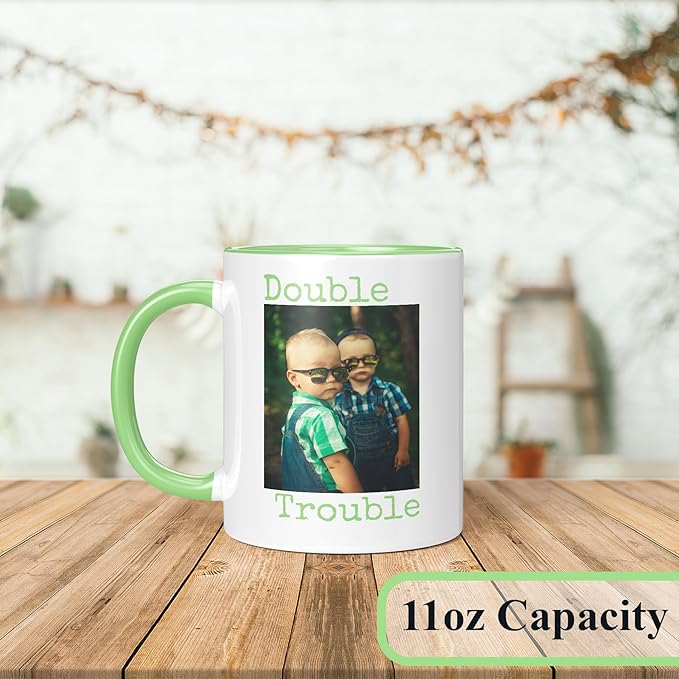 Personalized Mothers Day Coffee Mug, Custom Mum Photo Text 11 Oz Ceramic Mug, Customized Mom Picture Name Tea Cup, Unique Gift Idea,Taza Cafe Personalizadas Fotos, Custom Gifts Women Men, Light Green
