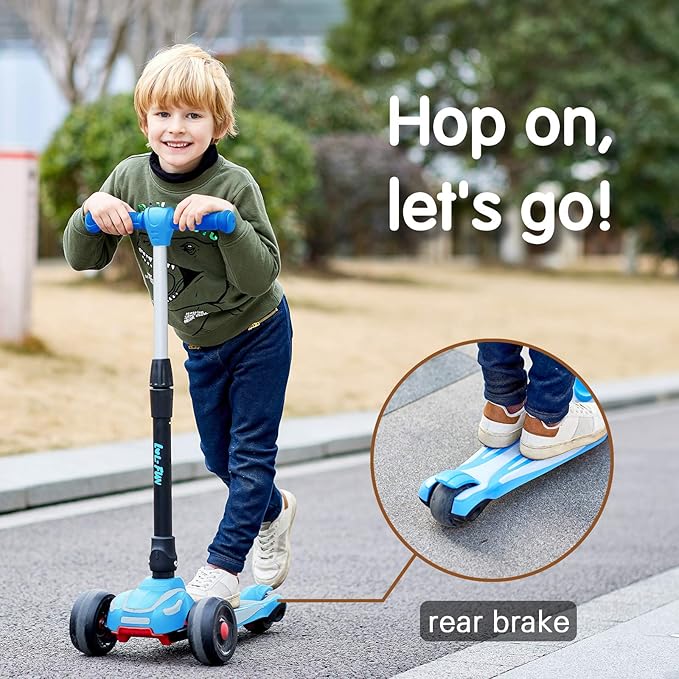 LOL-FUN Toddler Scooter for Kids Ages 3-12 Years Old Boy Girl with 3 Wheel LED Lights, Extra-Wide Childrens Foldable Kick Scooter Kids Ages 3-5 with 4 Adjustable Height and Lean-to-Steer