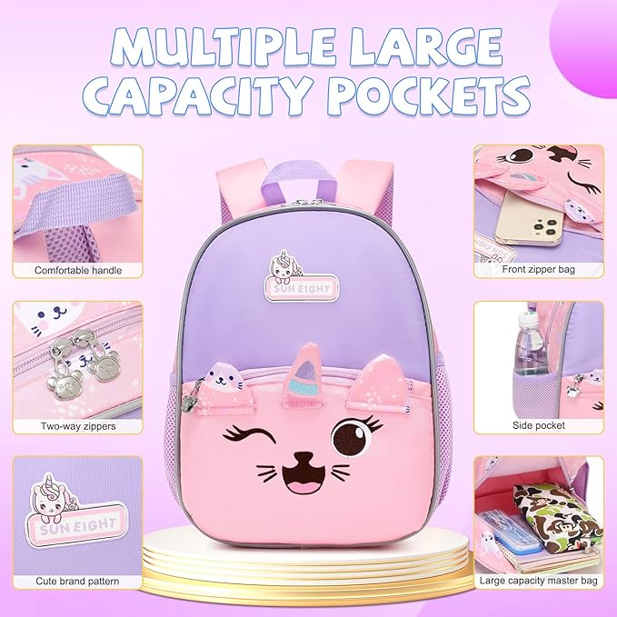 Toddler Backpack with Pink Unicorn Design, Adjustable Shoulder Straps, and Front Pocket, Perfect for Boys and Girls Aged 1-6