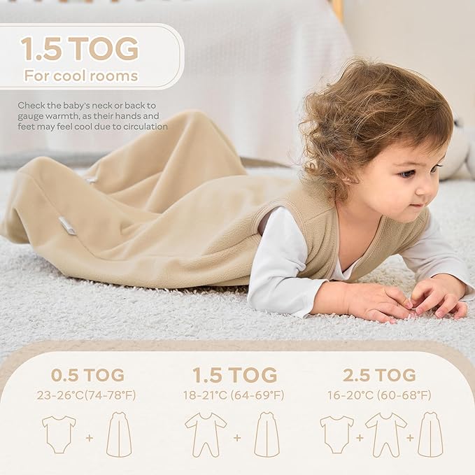 JELLYMONI Fleece Baby Sleep Sack 12-18 Months, 2 Pack 1.5 TOG Baby Wearable Blanket Winter Infant Sleeping sack with 2-Way Zipper, Warm Toddler Sleep Sack