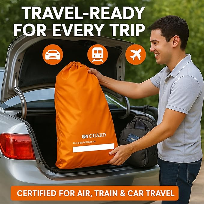 ONGUARD Waterproof Single and Double Stroller Bag for Airplane - Travel Stroller Cover for Air Travel and Storage - Gate Check Bag Backpack- Baby Airplane Essentials - Orange