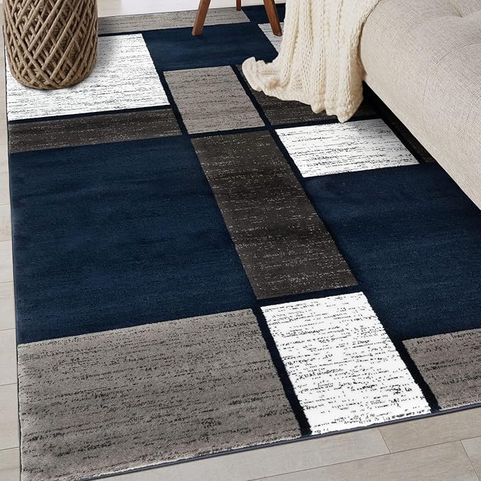 Rugshop Contemporary Modern Boxes Area Rug 3'3" x 5'3" Navy