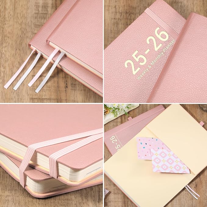 Planner 2025-2026 - JUL 2025 - JUN 2026, Academic Planner 8.5" x 11", 2025-2026 Planner Weekly and Monthly, Leather Cover Planner with Thick Paper, Back Pocket with Notes Pages - Rose Gold