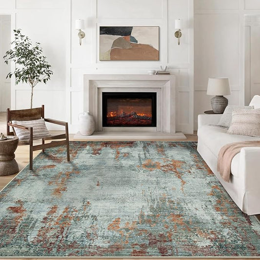8x10 Area Rugs for Living Room Rug Washable: Modern Large Rug for Dining Room Bedroom Carpet Non Slip 8 by 10 Indoor Abstract Nursery Home Office Red Brown
