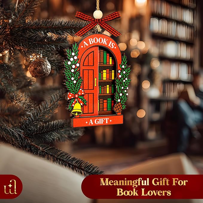 Book Christmas Ornament 2025 - Book Lovers Gifts for Book Lovers Women, Cute Bookish Gifts for Readers Bookworm, Unique Librarian Gift Reading Ornaments for Library Books Club Decor