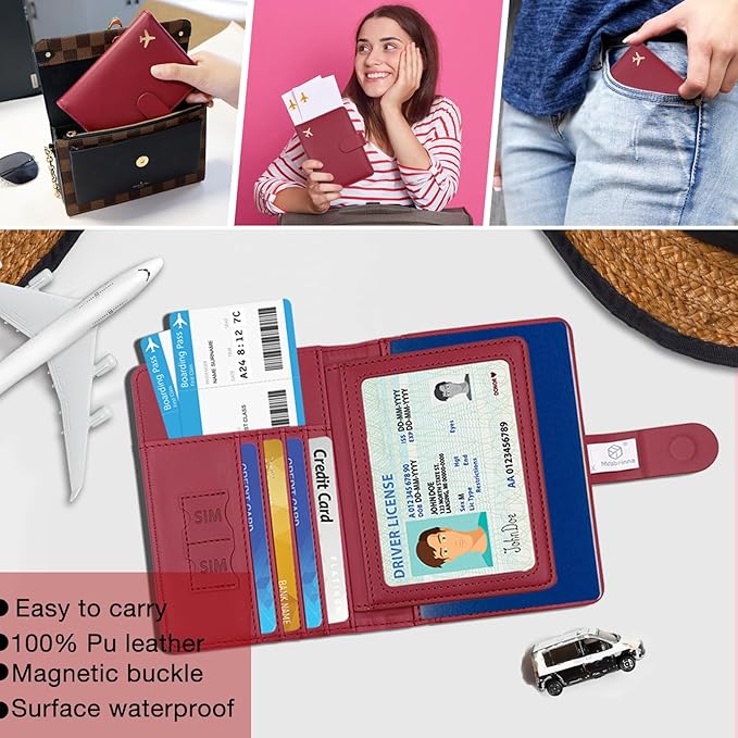Melsbrinna Rfid Passport Holder for Travel women/Men, Cute Passport Wallet Rfid Blocking Card Slots, Rfid Passport Cover/CaseTravel Wallet, Passport Book Holder (1, Red3)
