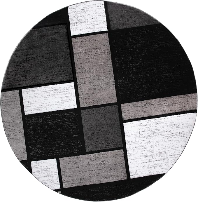 Rugshop Contemporary Modern Boxes for Home Office,Living Room,Bedroom,Kitchen Non Shedding Round Area Rug 8' Gray