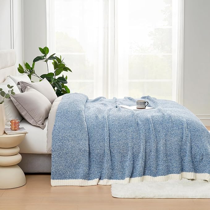 Snuggle Sac Heather Blue Bed Blanket Oversized Twin XL 66x90, Super Soft Warm Blankets for Bed, Living Room, Luxurious Microfiber Blanket Dupes, Heather Blue, 66x90