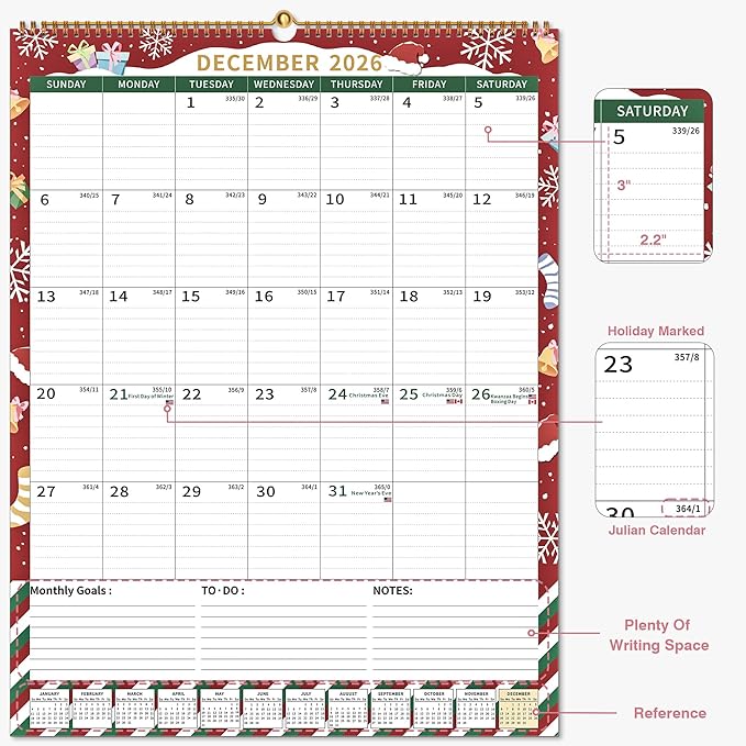 Wall Calendar 2025-2026 Large with Spiral Bound, 18 Month Big Calendar from Jul 2025 to Dec 2026, Vertical Large Monthly Desk Calendar 2025-2026 for Wall, Calendario 2026 (17"x22")
