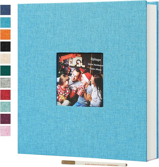 Spbapr Large Photo Album Self Adhesive 60 Pages Linen cover DIY Magnetic Scrapbook album with A Metal Pen Hold 4x6 5x7 6x8 8x10 10x12 Pictures