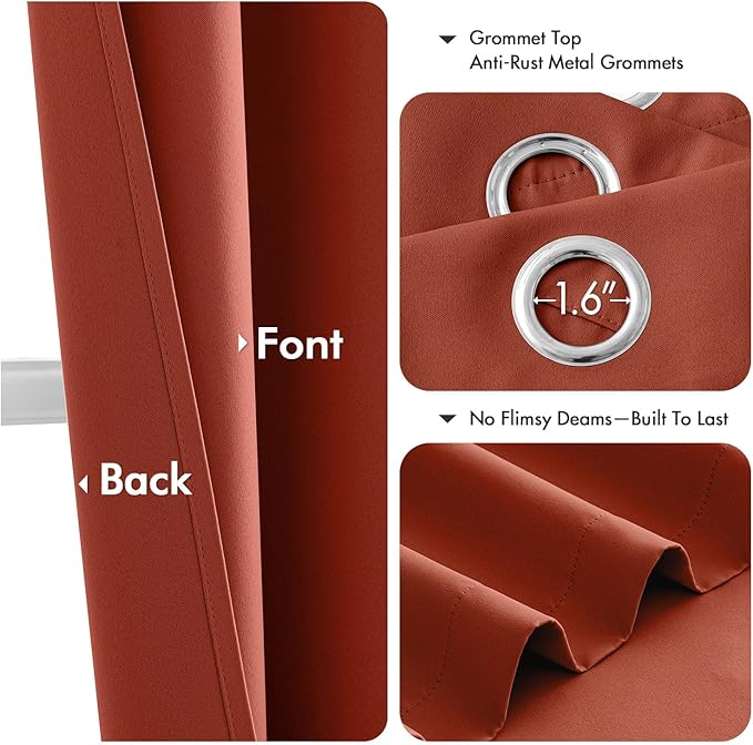 MIULEE Burnt Orange Blackout Curtains - Thermal Insulated Noise Reduction Room Darkening Drapes for Bedroom Living Room Terracotta Rust Fall Decor, Grommet Top, 40 x 45 Inches Long, 2 Panels