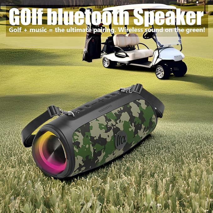 Portable Bluetooth Speaker 60W RMS,90W Peak Loud Subwoofer Wireless Stereo with HD Sound,8H Playtime IPX7 Waterproof for Party cmaping Beach (CAMO-60W RMS/90W Peak)