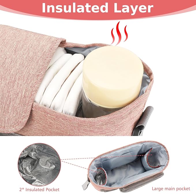 Accmor Universal Stroller Organizer with Insulated Cup Holder, Stroller Caddy Bag Accessories, Stroller Cup Holder Organizer for Uppababy Baby Jogger Britax Stroller, Pink