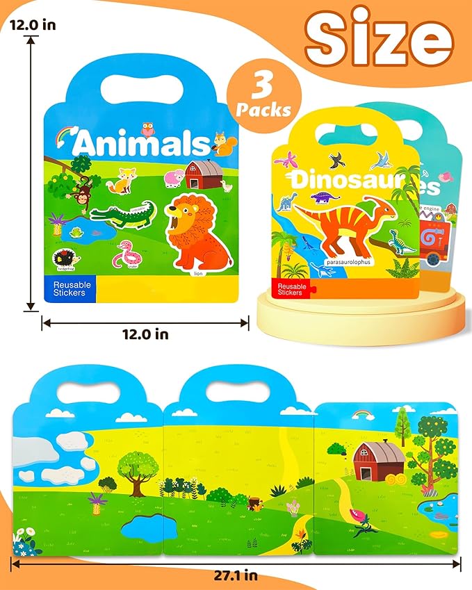 Reusable Sticker Book for Toddlers 2-4 Years, Stickers for Kids, Toddler Sticker Book Ages 1-3, Toddler Craft Activities, Toddlers Travel Toys Ages 2+ Boy Girl Birthday Gifts