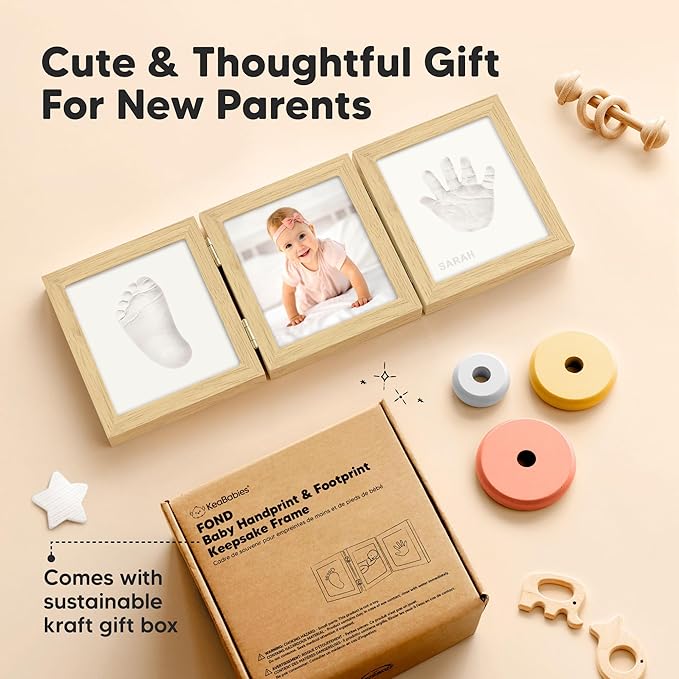 Baby Shower Gifts for Boys, Girls - Baby Hand and Footprint Kit, Newborn Handprint Kit, Keepsake Photo Frame, Nursery Picture Frame, Gender-Neutral Newborn Keepsake Gifts (Ash Wood)