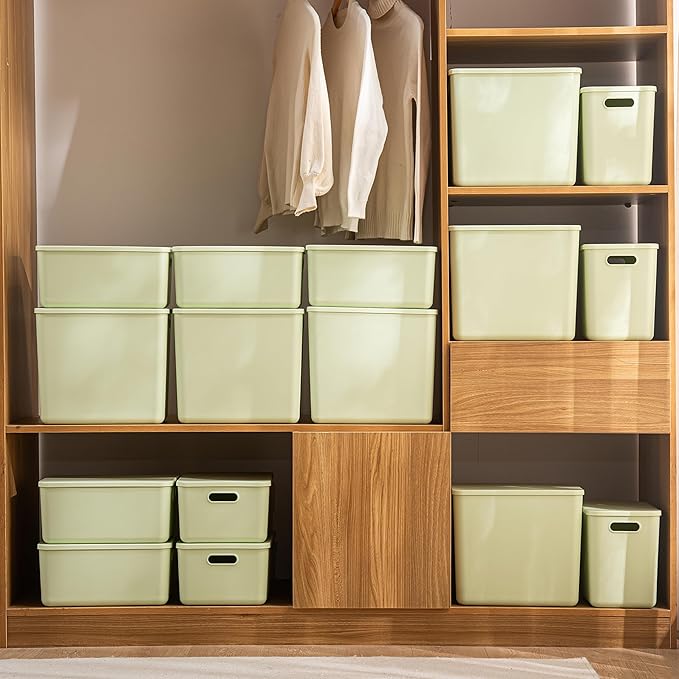 4 pack large plastic White storage bins Baskets, Toy Box Chest with Lids and Handle，Organizer Containers for Baby，Kids,snacks,Nursery，Shelves，Playroom, Bedroom，Office,Closet，home