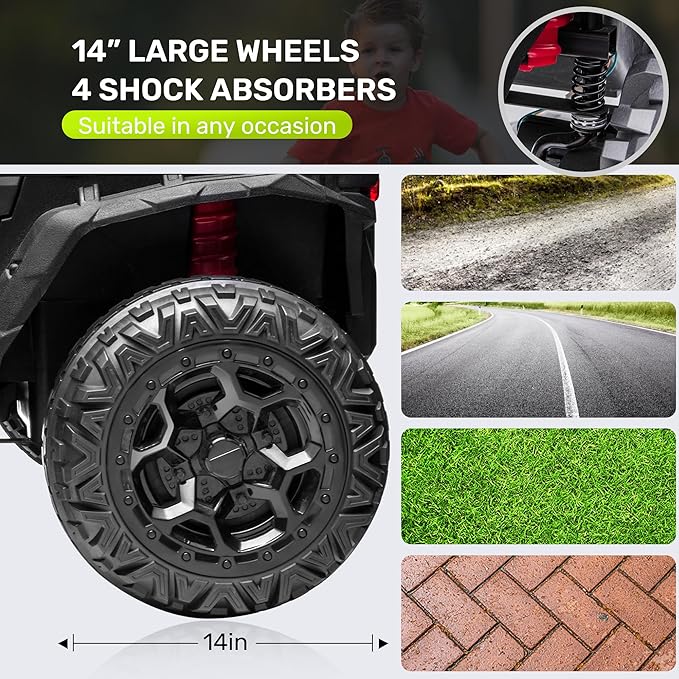 ANPABO 24V 4WD Ride on Car Truck w/Remote Control, 2WD/4WD Switchable Kids UTV, 4 Shock Absorbers, 19" Spacious Seat, Soft Start, Music Player, Electric Car for Kids