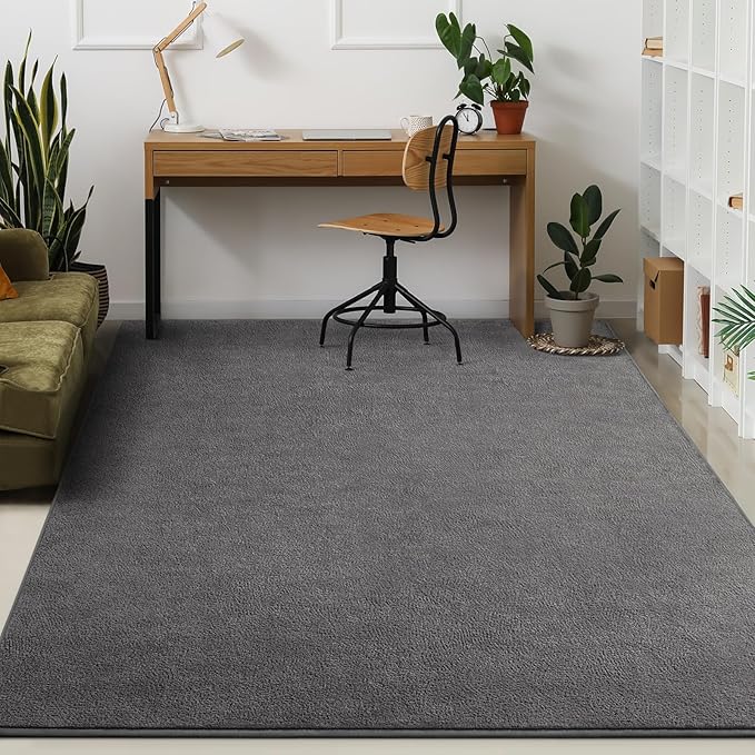 Kimicole 4x6 Washable Area Rugs for Bedroom Living Room, Low Pile Ulta-Thin Solid Color Rug, Non-Slip Soft Fluffy Carpet for Nursery Kids Room Dorm Room Home Decor (Deep Grey)