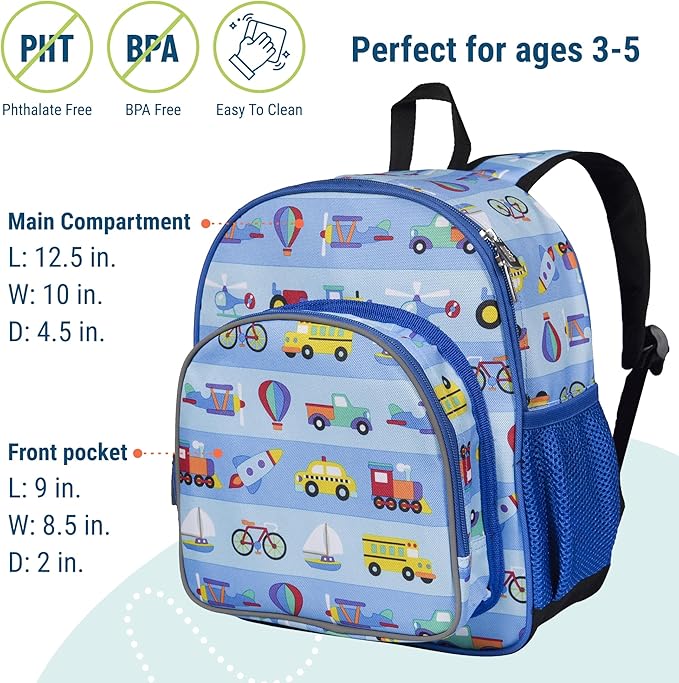Wildkin 12-inch Kids Backpack – Padded, Adjustable, Ideal for Daycare & Travel - On the Go