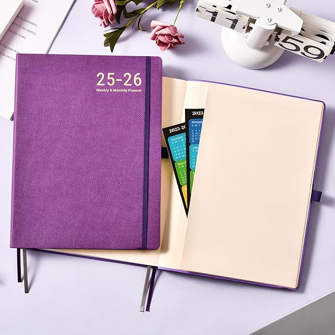 Planner 2025-2026 - JUL 2025 - JUN 2026, Academic Planners 2025-2026, Weekly and Monthly planner, 8.5" x 11", Leather Cover Planners with Thick Paper, Back Pocket with Notes Pages, Purple