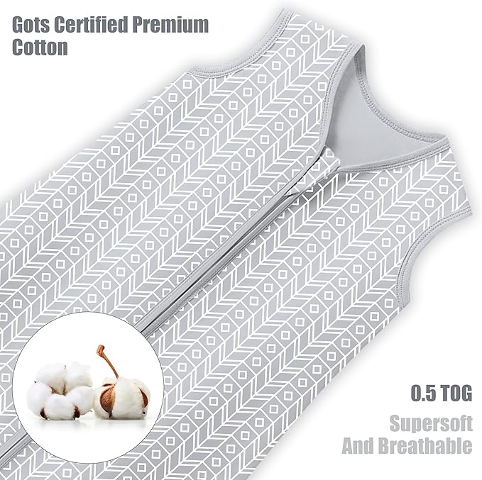 SWEET DOLPHIN Baby Sleep Sack 12-18 Months - 100% Cotton 2-Way Zipper TOG 0.5 Infant Wearable Blanket, Newborn Essentials Toddler 3 Pack Sleeping Sacks - Grey