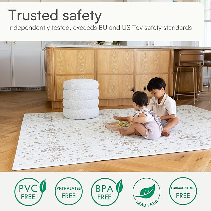 Baby Play Mat for Floor – 6x8ft Vintage Coffee | Soft Non Toxic Premium EVA Foam Tiles for Tummy Time, Crawling & Playroom – Waterproof Floor Mat for Babies & Toddlers Lillefolk (12 Tiles)
