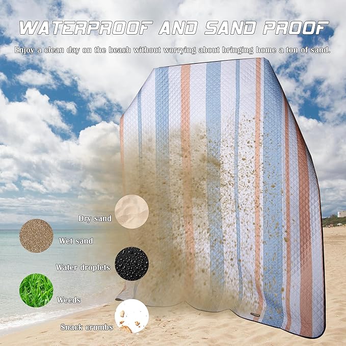 Waterproof Picnic Mat, Outdoor Camping Oversized Field Blanket. Portable Thickened Camping Blanket, Suitable for Beach, Camping, Music Festival, Party, Outdoor Adventure. (Yellow&Blue&White, 80”x60”)