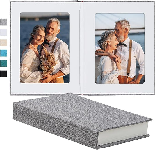 Photo Album 5x7 with Writing Space Linen Cover 5x7 Photo Album Book Holds 30 Photos Ideal for Wedding Theme-Album and Baby Photo Albums (Gray,30 Pockets)