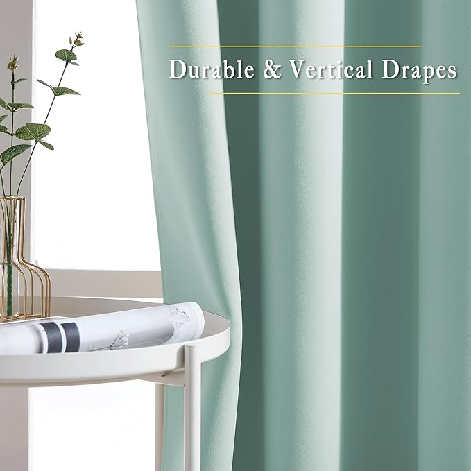 NICETOWN Insulated Curtains Blackout Draperies - Window Treatment Seafoam Green Blackout Eyelet Top Curtains/Panels for Bedroom/Living Room Window, 95 inches Long, 2 Panel Set