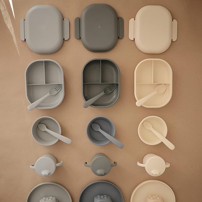 mushie Kids Bento Lunch Box | 3-Compartment & Removable Divider + Fork & Spoon Utensils | Great For Meals, School, Snacks On-the-Go | Dishwasher Safe (Ivory)